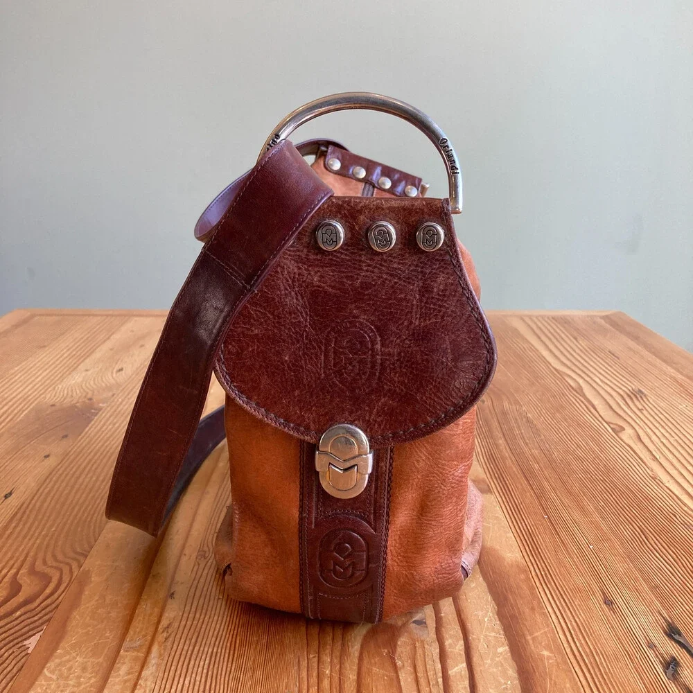 Marino Orlandi Brown Leather Slouchy Convertible Backpack Bag - 0811SS